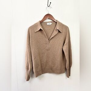 R Label brown tan polo collar cashmere wool sweater size SM